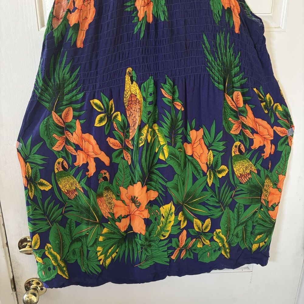 Hawaiian Dress Womens One Size Sleeveless Smocked Tropical Colorful Resort Birds - Picture 8 of 10